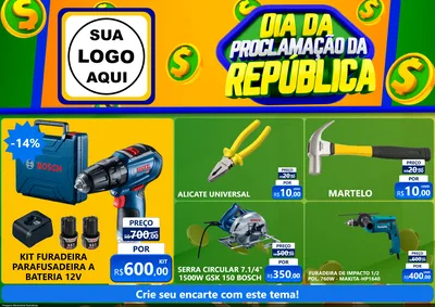 Modelo de Encarte para Encarte A4 Horizontal com o tema Dia Da Proclamação da República para Maquinas e Ferramentas