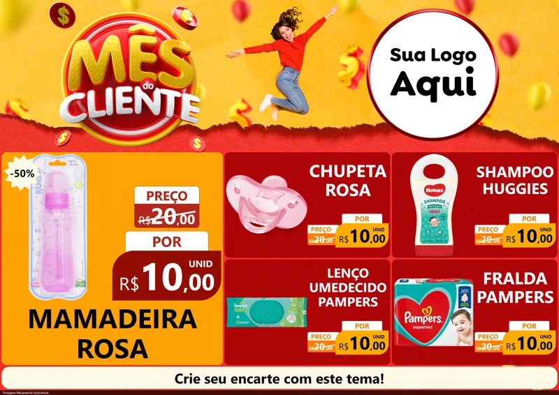 Modelo de Encarte para Encarte A4 Horizontal com o tema Mês do Cliente para Bebês
