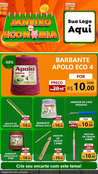 Modelo de Rede Social para Stories com o tema Janeiro da Economia para Armarinho e Aviamentos