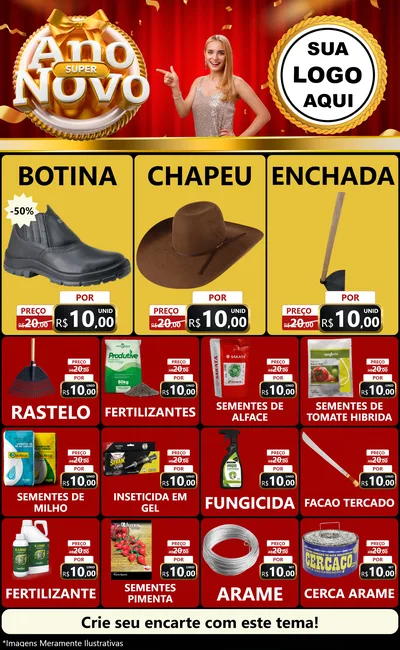 Modelo de Encarte para Encarte Grande com o tema Super Ano Novo para Agropecuária