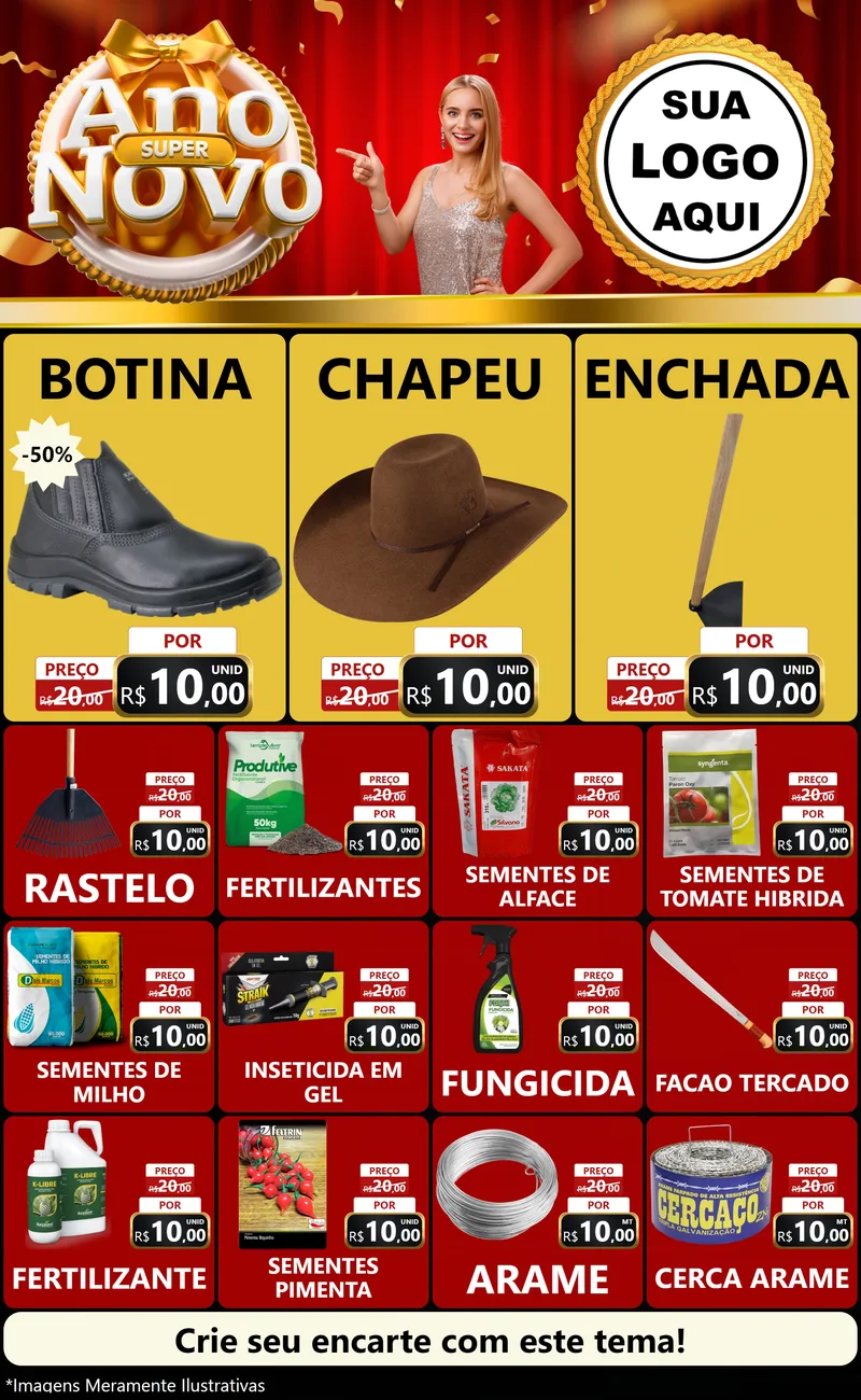 Modelo de Encarte para Encarte Grande com o tema Super Ano Novo para Agropecuária