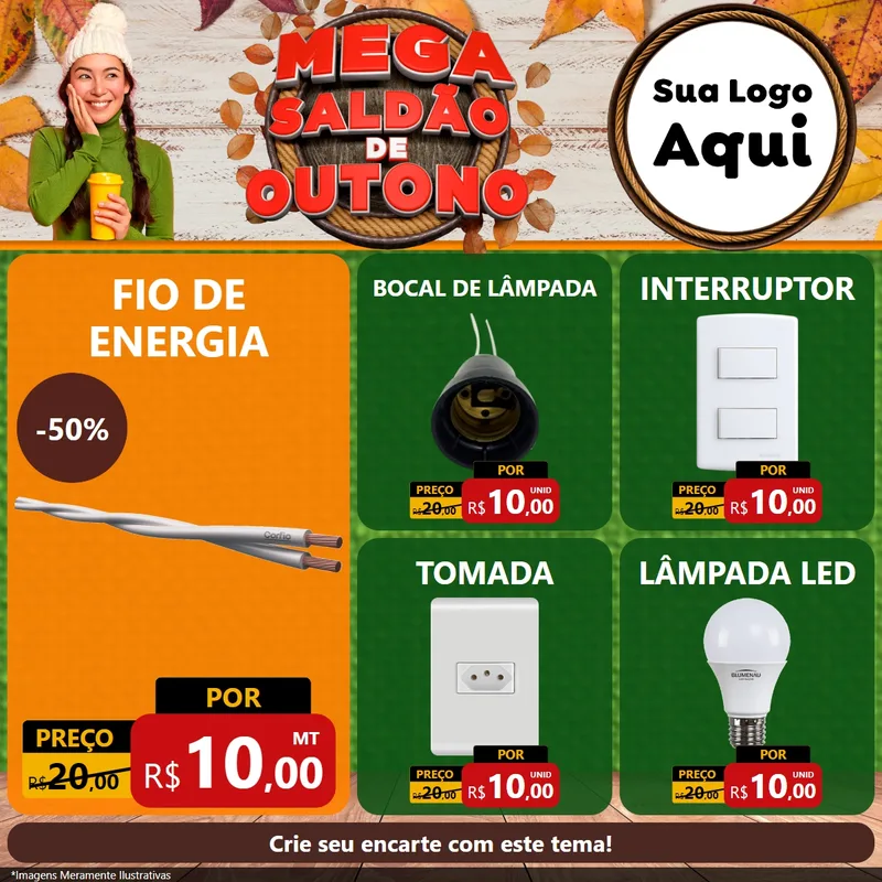 Modelo de Rede Social para Feed Facebook com o tema Mega Saldão de Outono para Materiais Elétricos