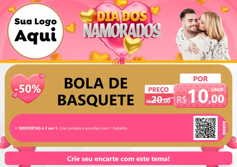 Modelo de Cartaz para Cartaz A4 Horizontal com o tema Dia dos Namorados para Artigos Esportivos