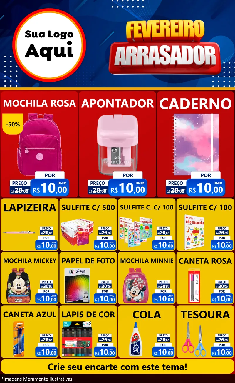 Modelo de Encarte para Encarte Grande com o tema Fevereiro Arrasador para Papelaria