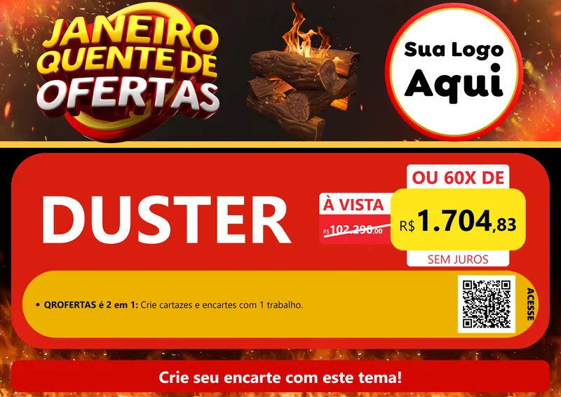 Modelo de Cartaz para Cartaz A4 Horizontal com o tema Janeiro Quente de Ofertas para Concessionaria de Carros