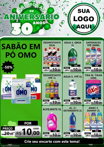 Modelo de Encarte para Encarte A4 Vertical com o tema Promoção de Aniversário - 30 Anos para Produtos de Limpeza