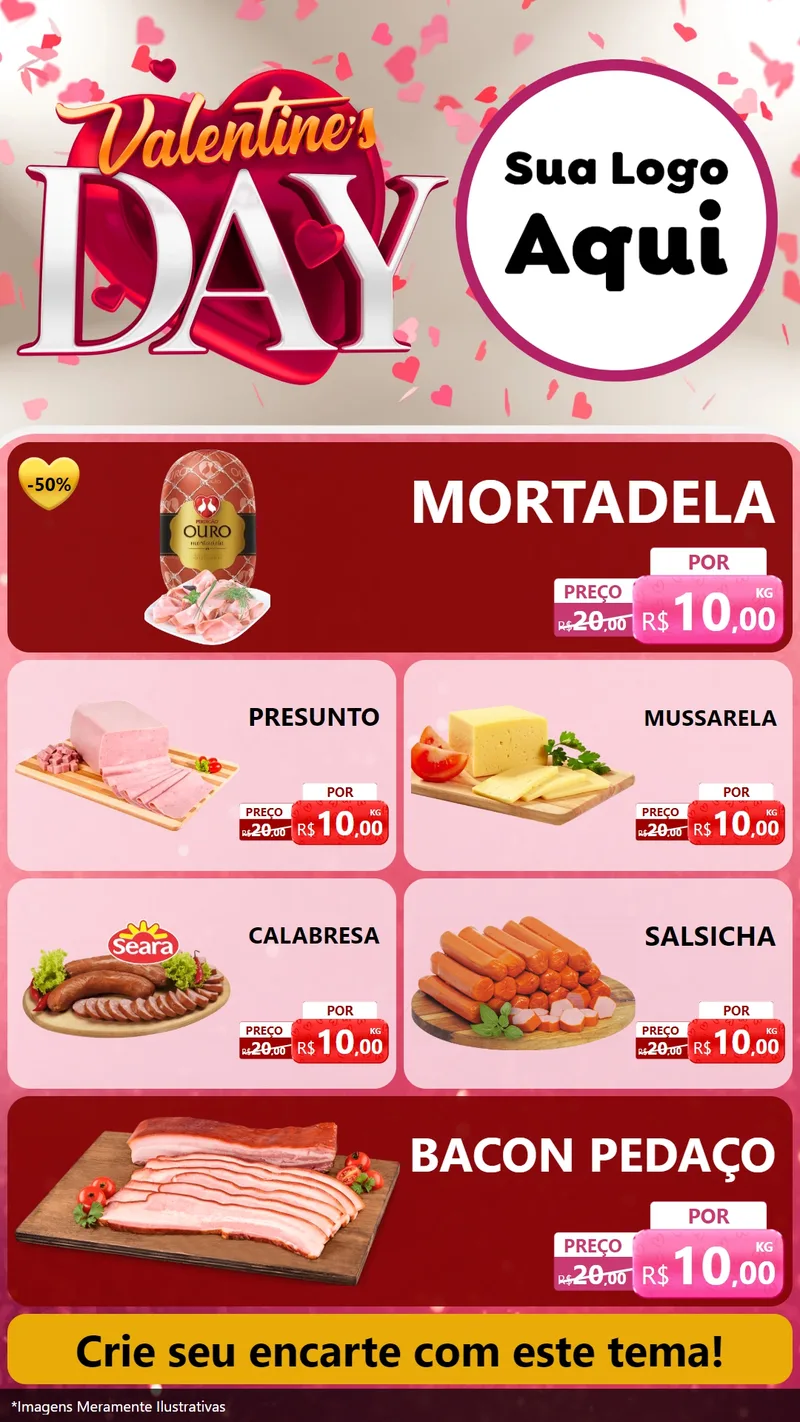 Modelo de TV para TV Vertical com o tema Valentine's Day para Frios e Laticínios