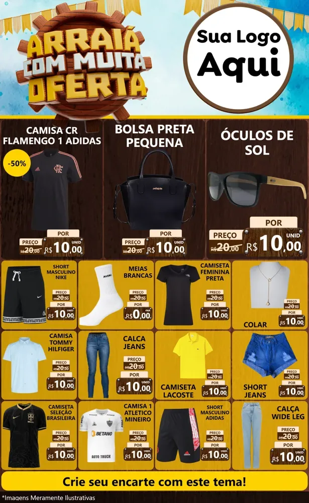 Modelo de Encarte para Encarte Grande com o tema Ofertas de São João - Junina para Roupas e acessórios