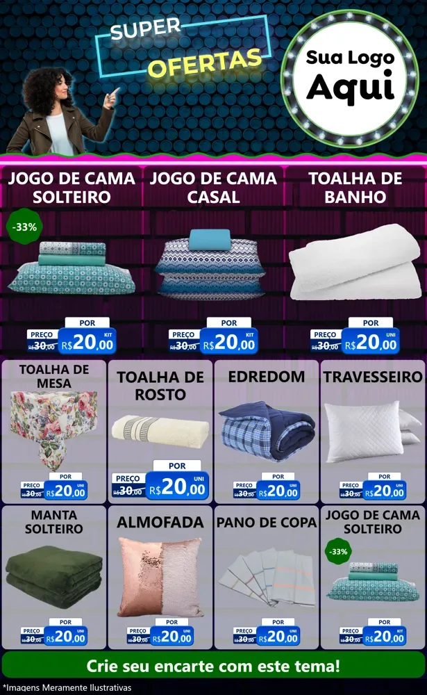 Modelo de Encarte para Encarte Grande com o tema Super Ofertas para Cama, Mesa e Banho