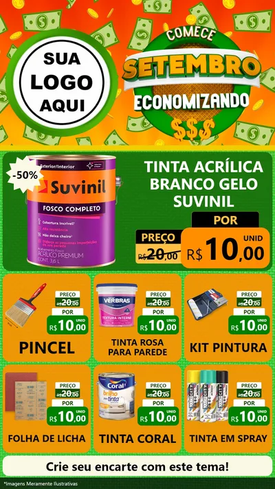 Modelo de Rede Social para Stories com o tema Comece Setembro Economizando para Tintas e Ferramentas