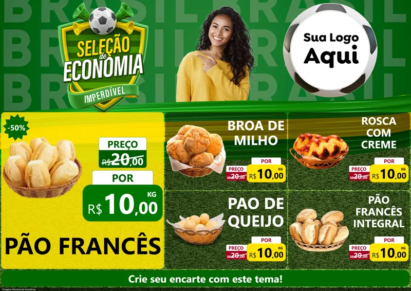 Modelo de Encarte para Encarte A4 Horizontal com o tema Seleção de Economia - Copa para Padaria
