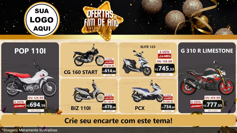 Modelo de TV para TV Horizontal com o tema Ofertas de Fim de Ano para Concessionaria de Motos