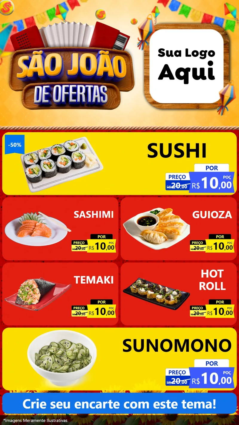 Modelo de TV para TV Vertical com o tema São João de Ofertas para Comida japonesa