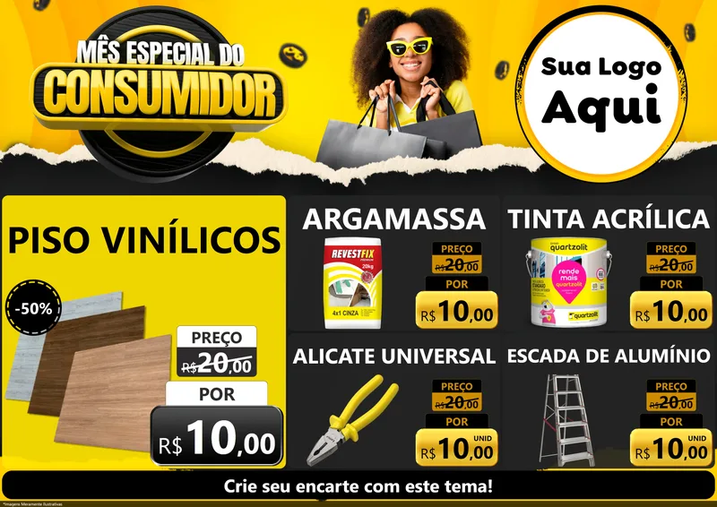 Modelo de Encarte para Encarte A4 Horizontal com o tema Mês Especial do Consumidor para Material para Construção