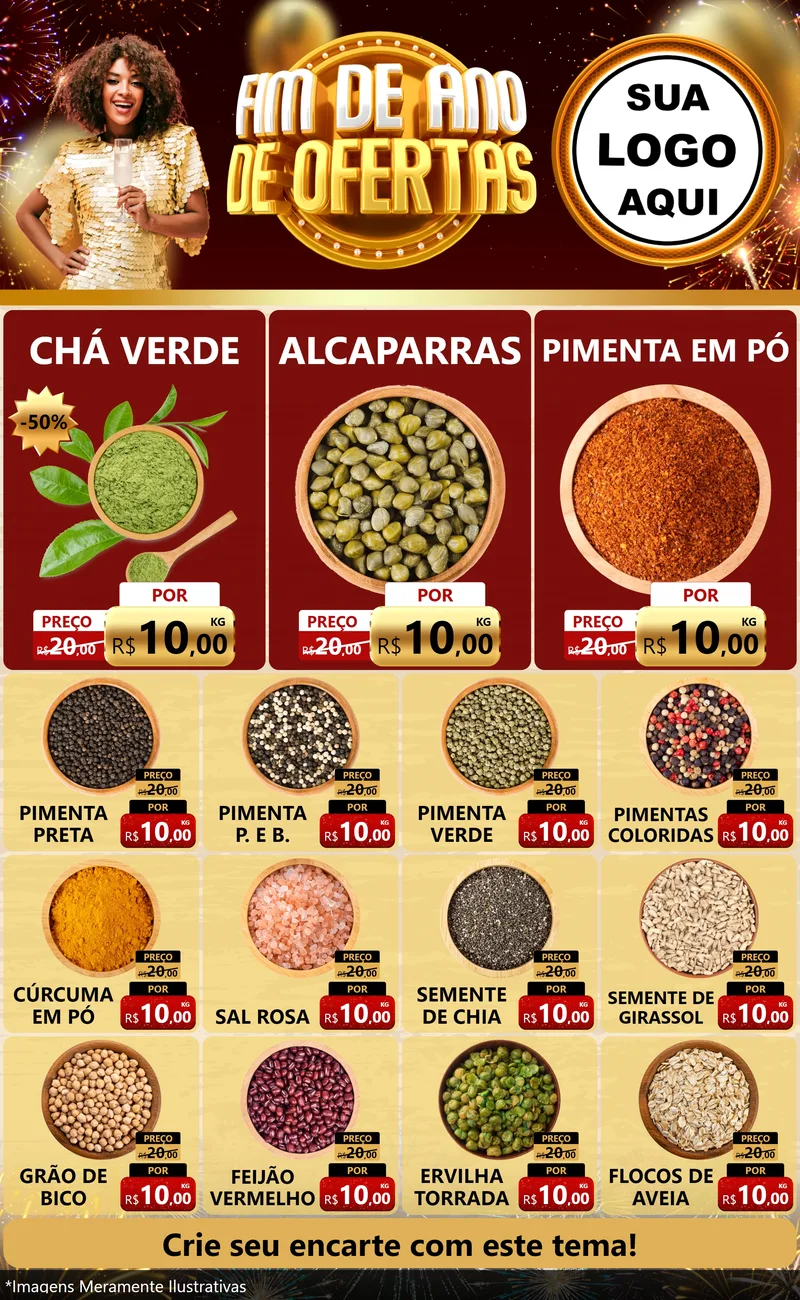 Modelo de Encarte para Encarte Grande com o tema Fim de Ano de Ofertas para Produtos Naturais