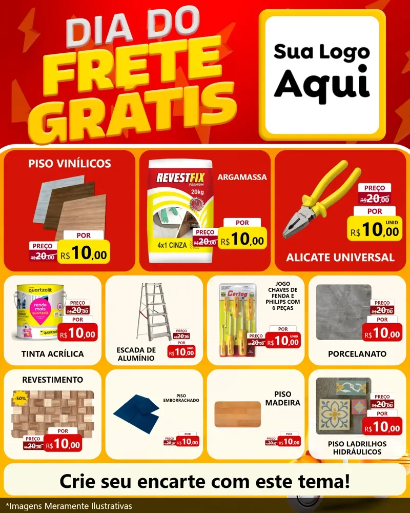 Modelo de Rede Social para Feed Instagram com o tema Dia do Frete Grátis para Material para Construção