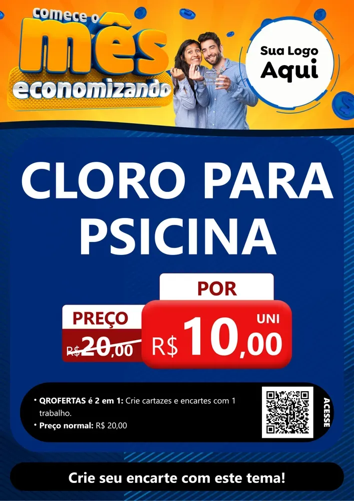Modelo de Cartaz para Cartaz A4 Vertical com o tema Comece O Mês Economizando para Produtos para Piscina