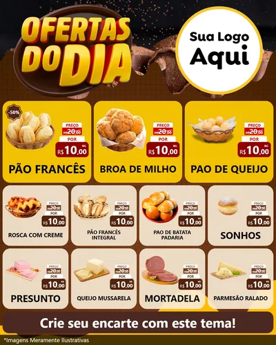 Modelo de Rede Social para Feed Instagram com o tema Ofertas do Dia para Padaria