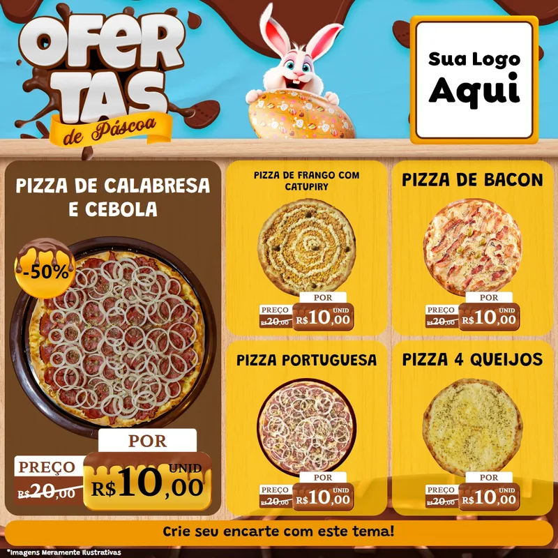 Modelo de Rede Social para Feed Facebook com o tema Ofertas de Páscoa para Pizzaria
