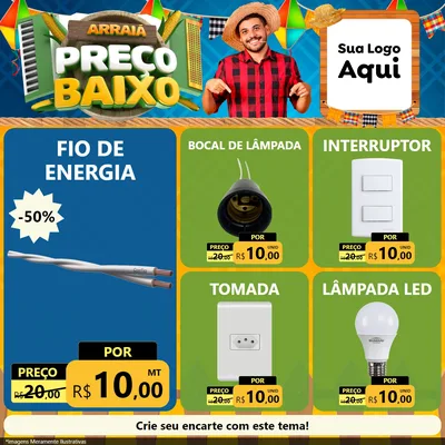 Modelo de Rede Social para Feed Facebook com o tema Arraiá de Preço Baixo - Junina para Materiais Elétricos