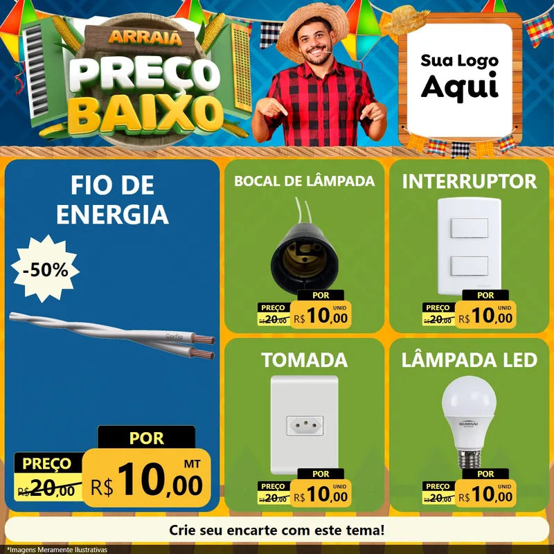 Modelo de Rede Social para Feed Facebook com o tema Arraiá de Preço Baixo - Junina para Materiais Elétricos
