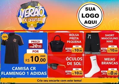 Modelo de Encarte para Encarte A4 Horizontal com o tema Verão de Ofertas para Roupas e acessórios