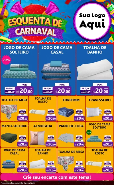 Modelo de Encarte para Encarte Grande com o tema Esquenta de Carnaval para Cama, Mesa e Banho