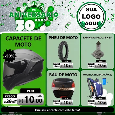Modelo de Rede Social para Feed Facebook com o tema Promoção de Aniversário - 30 Anos para Moto peças
