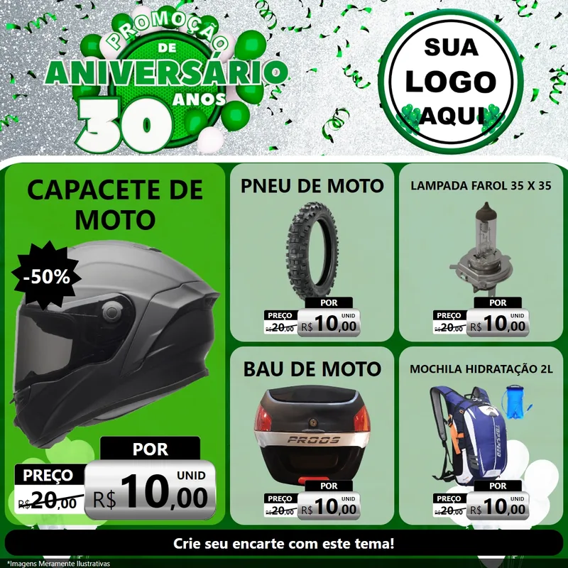 Modelo de Rede Social para Feed Facebook com o tema Promoção de Aniversário - 30 Anos para Moto peças