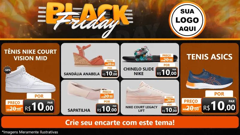Modelo de TV para TV Horizontal com o tema Black Friday para Calçados