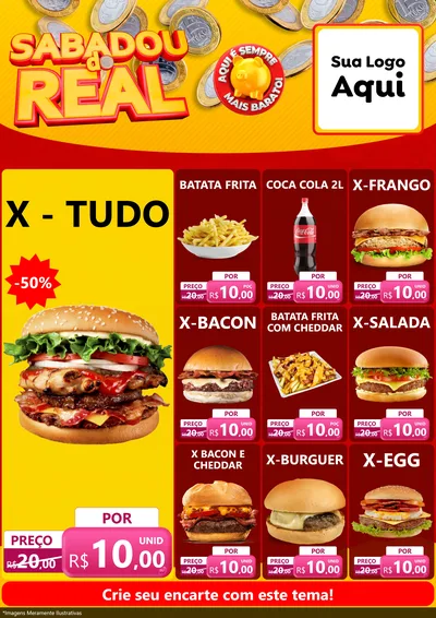 Modelo de Encarte para Encarte A4 Vertical com o tema Sabadou do Real para Hamburgueria