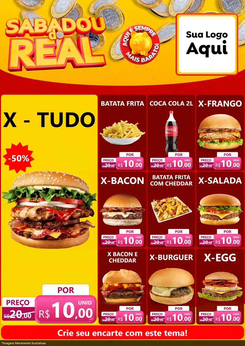 Modelo de Encarte para Encarte A4 Vertical com o tema Sabadou do Real para Hamburgueria