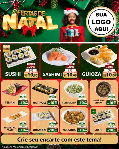Modelo de Rede Social para Feed Instagram com o tema Ofertas de Natal para Comida japonesa