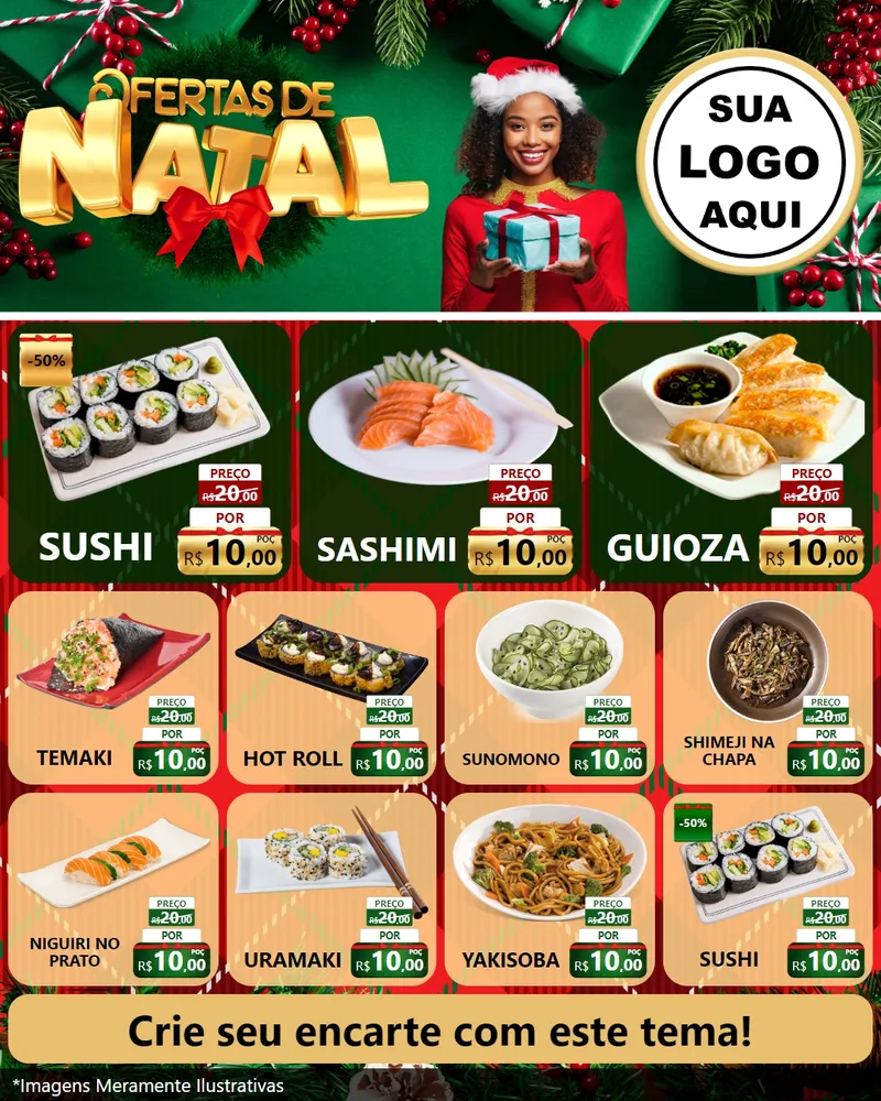 Modelo de Rede Social para Feed Instagram com o tema Ofertas de Natal para Comida japonesa