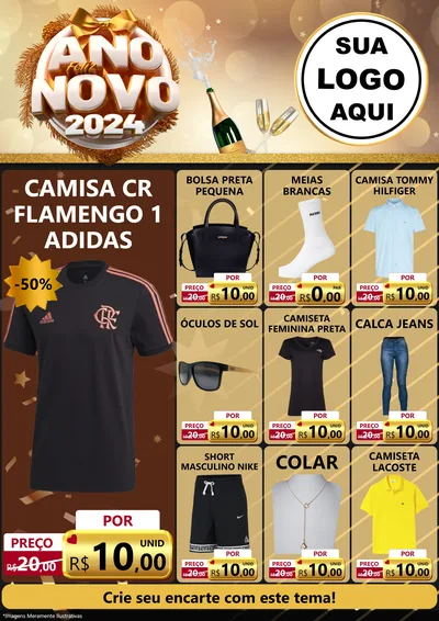 Modelo de Encarte para Encarte A4 Vertical com o tema Feliz Ano Novo 2027 para Roupas e acessórios