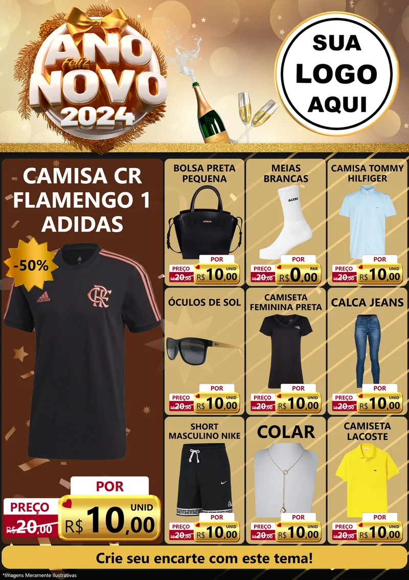 Modelo de Encarte para Encarte A4 Vertical com o tema Feliz Ano Novo 2027 para Roupas e acessórios