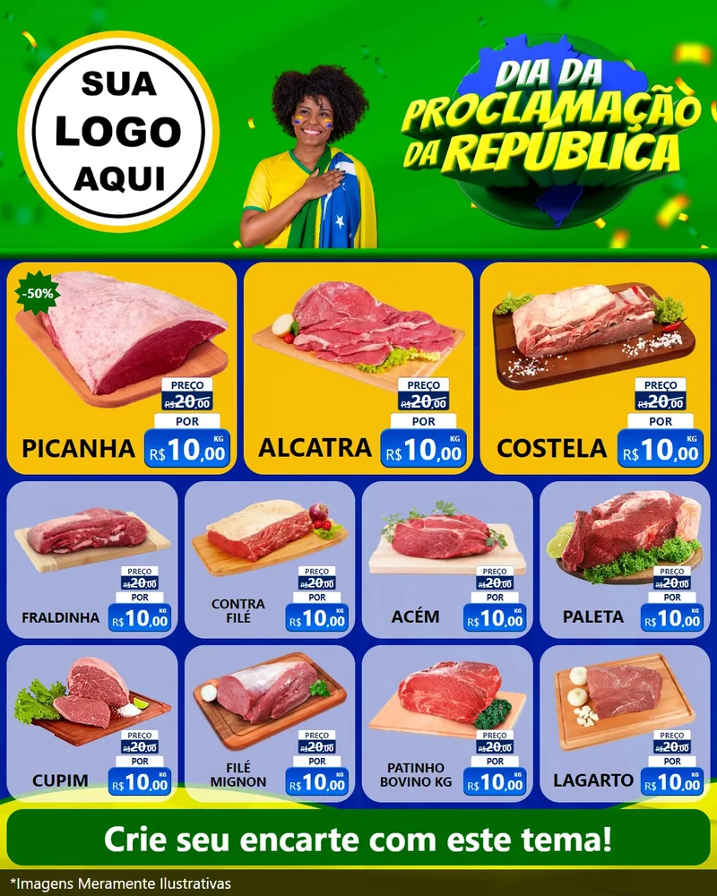Modelo de Rede Social para Feed Instagram com o tema Dia Da Proclamação Da República para Açougue