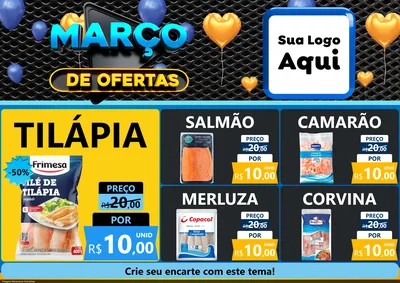 Modelo de Encarte para Encarte A4 Horizontal com o tema Março de Ofertas para Peixaria