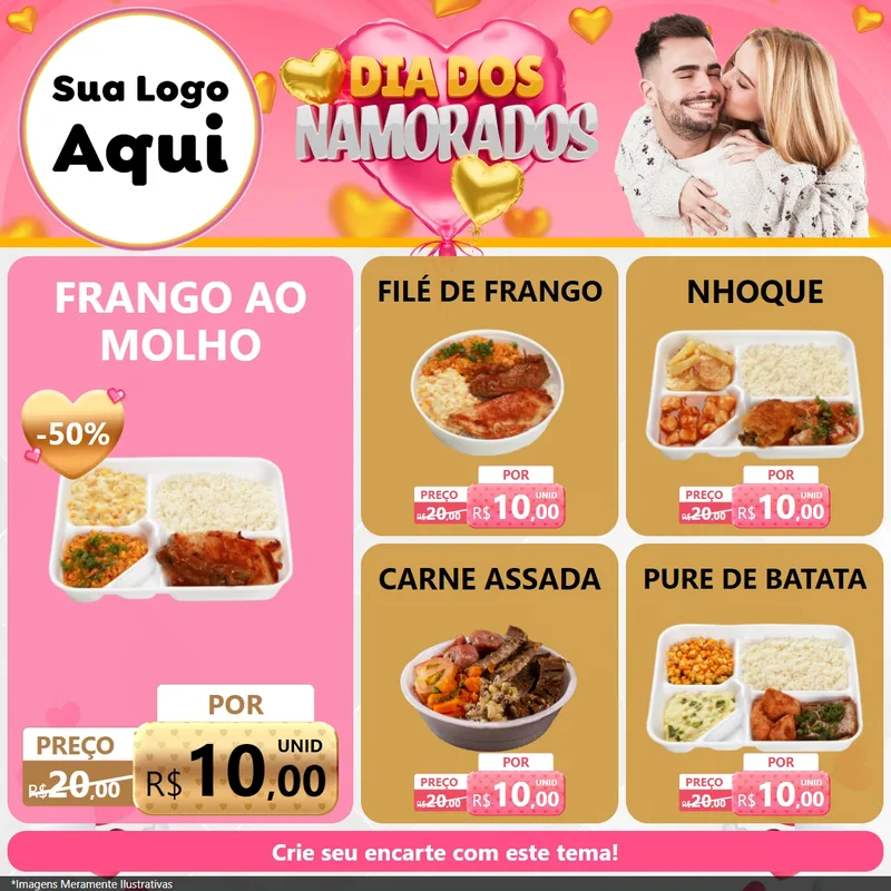 Modelo de Rede Social para Feed Facebook com o tema Dia dos Namorados para Restaurante