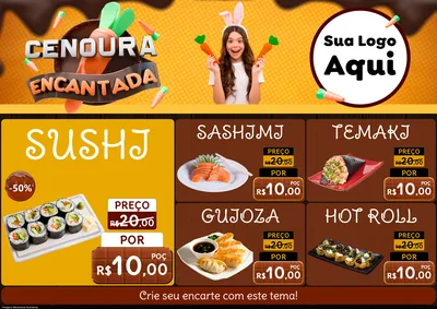Modelo de Encarte para Encarte A4 Horizontal com o tema Cenoura Encantada - Páscoa para Comida japonesa