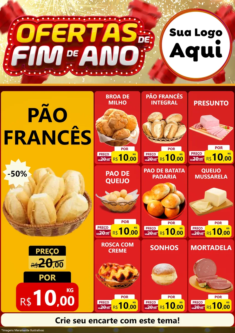 Modelo de Encarte para Encarte A4 Vertical com o tema Ofertas de Fim de Ano para Padaria
