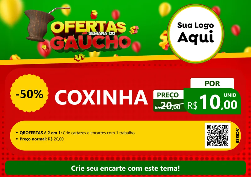 Modelo de Cartaz para Cartaz A4 Horizontal com o tema Ofertas Semana Do Gaúcho para Salgadaria