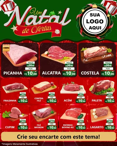 Modelo de Rede Social para Feed Instagram com o tema Um Natal de Ofertas para Açougue
