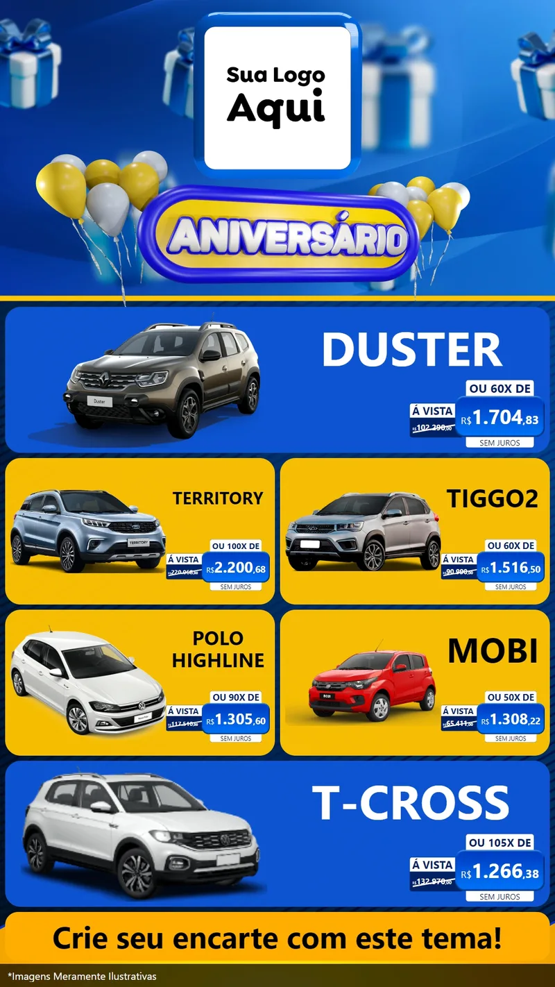 Modelo de TV para TV Vertical com o tema Aniversário para Concessionaria de Carros