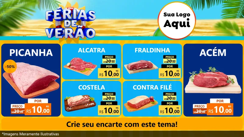 Modelo de TV para TV Horizontal com o tema Férias de Verão para Açougue