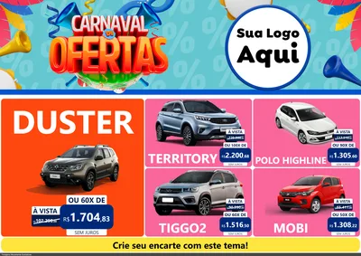 Modelo de Encarte para Encarte A4 Horizontal com o tema Carnaval de Ofertas para Concessionaria de Carros