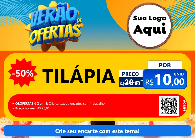 Modelo de Cartaz para Cartaz A4 Horizontal com o tema Verão de Ofertas para Peixaria