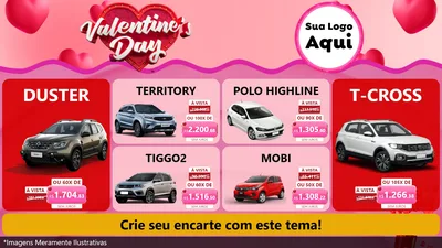 Modelo de TV para TV Horizontal com o tema Valentine's Day para Concessionaria de Carros