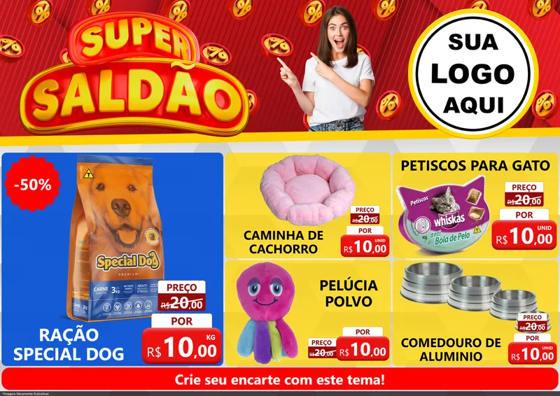 Modelo de Encarte para Encarte A4 Horizontal com o tema Super Saldão para Pet Shop