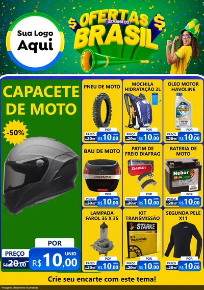 Modelo de Encarte para Encarte A4 Vertical com o tema Ofertas Semana do Brasil para Moto peças